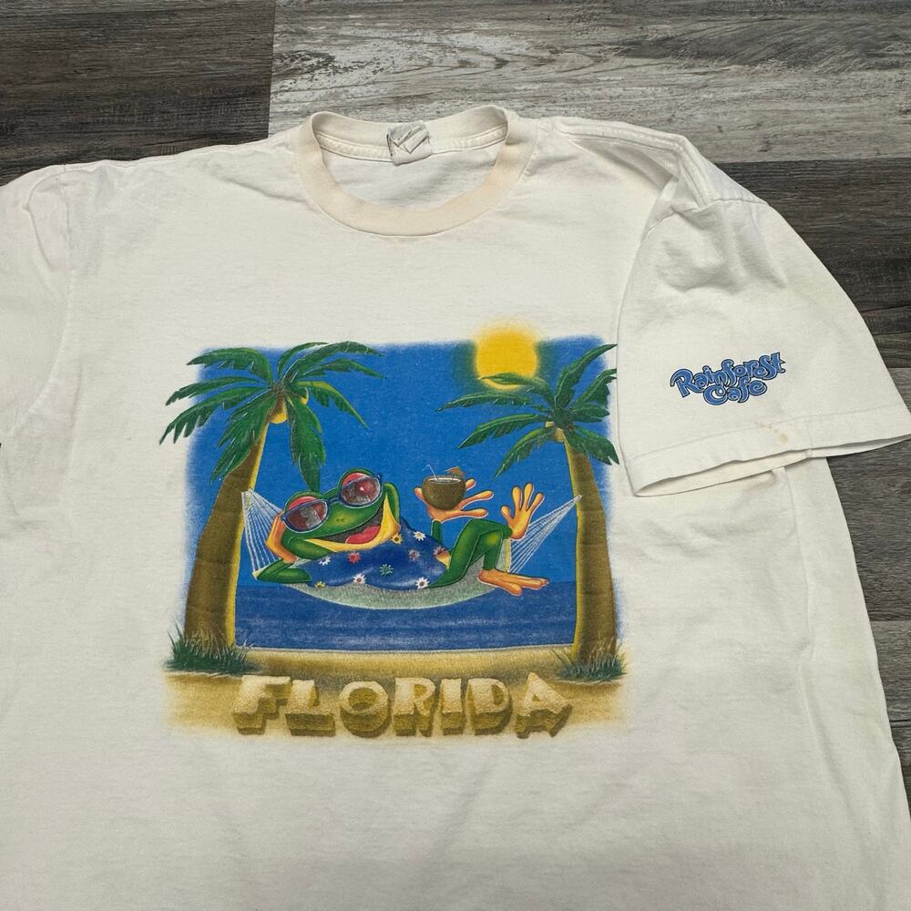 Vintage 90s Y2K Rainforest Cafe Frog Hammock Florida Mens XL Souvenir‎ T-Shirt